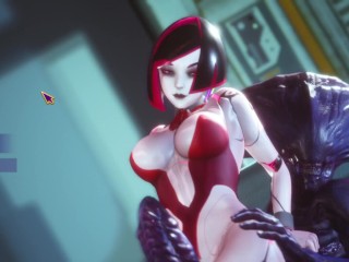 Subverse - Furry monster rubs a huge dick between the thighs of a cyber girl