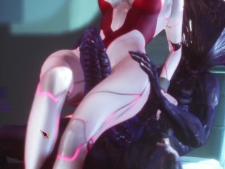 Subverse - Furry monster rubs a huge dick between the thighs of a cyber girl