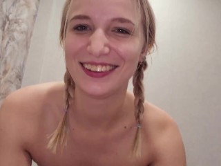My stepsister is trying to do deep blowjob and deepthroat. - POV