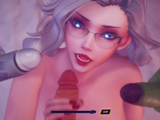 Subverse - Blonde with glasses gets triple facial, furry alien, cyber girl, ship captain