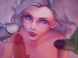 Subverse - Blonde with glasses gets triple facial, furry alien, cyber girl, ship captain