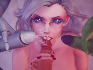 Subverse - Blonde with glasses gets triple facial, furry alien, cyber girl, ship captain