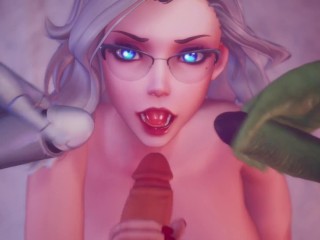 Subverse - Blonde with glasses gets triple facial, furry alien, cyber girl, ship captain