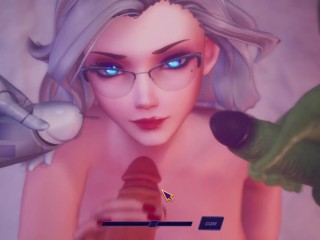 Subverse - Blonde with glasses gets triple facial, furry alien, cyber girl, ship captain