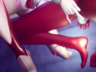 Subverse - Cyber girl with strapon helps succubus to cum from fingers