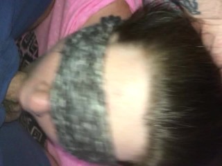 Blindfold blowjob. Cumming deep in her throat 😍🍆💦