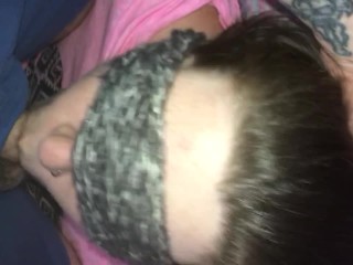 Blindfold blowjob. Cumming deep in her throat 😍🍆💦