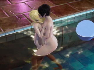 Aot Futa Mikasa nude x Historia belowjob sitting + missionary in water pool party