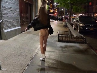 Crazy topless thong walk through crowded New York club district