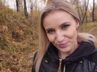 My teen stepsister loves to fuck and swallow cum outdoors. - POV