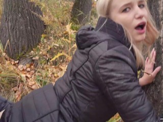 My teen stepsister loves to fuck and swallow cum outdoors. - POV