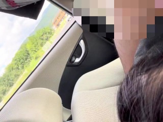 【素人撮影】ムラムラしたので変態人妻の休憩中に車内でフェラさせた