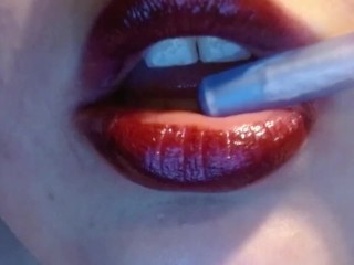 Completely Wrecked Smeared Lipstick Tease from a Pen