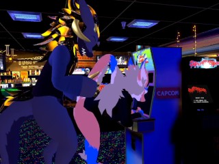 Female nardo gets pounded by massive wickerbeast in arcade
