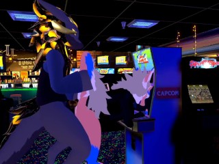 Female nardo gets pounded by massive wickerbeast in arcade