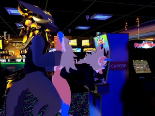 Female nardo gets pounded by massive wickerbeast in arcade
