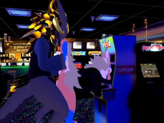 Female nardo gets pounded by massive wickerbeast in arcade