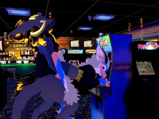 Female nardo gets pounded by massive wickerbeast in arcade