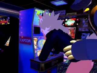 Female nardo gets pounded by massive wickerbeast in arcade