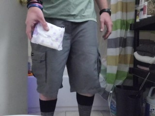 Sissy nonbianry husband put an Always Maxi pad in his panties
