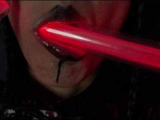 Sith-girl sucks two lightsabers