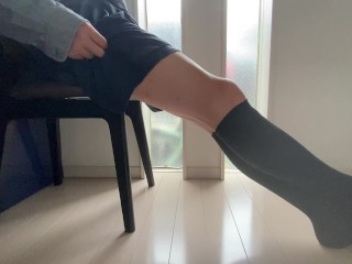 knee socks 💕 mini skirt 💖My black underwear is soaking wet 💦