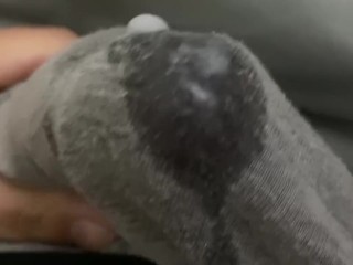 Stroking my MORNING WOOD with PRECUM and a BIG CUMSHOT in my boxers 