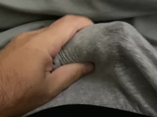 Stroking my MORNING WOOD with PRECUM and a BIG CUMSHOT in my boxers 