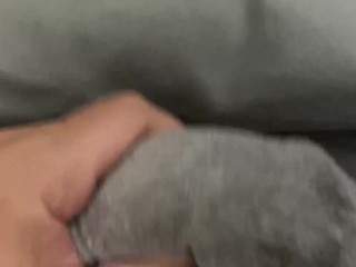 Stroking my MORNING WOOD with PRECUM and a BIG CUMSHOT in my boxers 