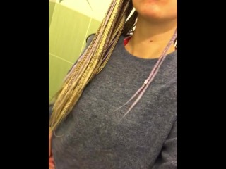 Feeling horny at work - coffee break flashing boobs - sexy playful blonde braids hot girl next door