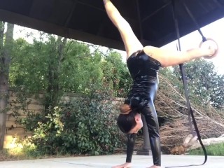 Nude Self massage and contortion training latex leotard