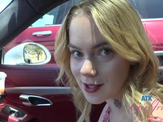 GFE Experience and date with innocent amateur Sage Fox playing with her tits and pussy in the car