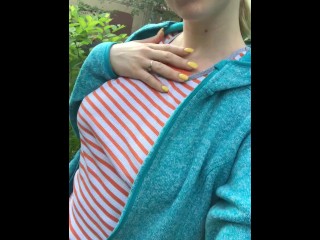 Flashing my boobs outside in public park - risky adventure spontaneous amateur video - sexy and hot