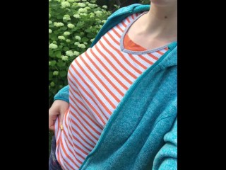 Flashing my boobs outside in public park - risky adventure spontaneous amateur video - sexy and hot