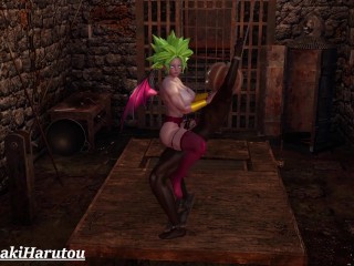 Dragon Ball Super 3D Hentai - Succubus Kefla SSJ Riding BBC of Tied Up Halloween Pumpkin Man