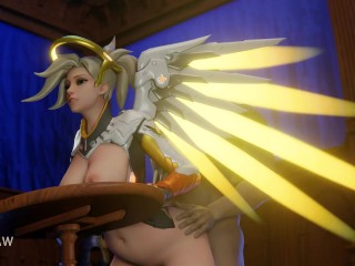 Mercy in the Saloon late at night. Overwatch 