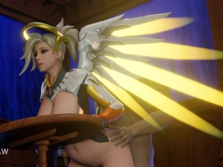 Mercy in the Saloon late at night. Overwatch 