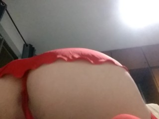 Big ass in red thong sexy lingerie hot wife amateur in bed - housewife milf homemade video - preggo