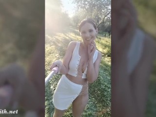 Jeny Smith tests her new suit. Flashing in public