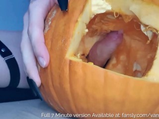 Cute Trans Egirl Fucks a Pumpkin for Halloween and Cums inside it