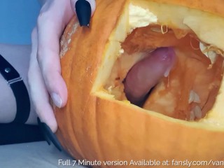 Cute Trans Egirl Fucks a Pumpkin for Halloween and Cums inside it