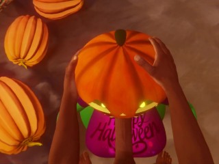 Halloween 2022 Porn Scary Sex Pumpkin girl blowjob for a black guy Deepthroat Night October 31st