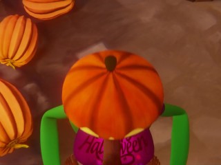 Halloween 2022 Porn Scary Sex Pumpkin girl blowjob for a black guy Deepthroat Night October 31st