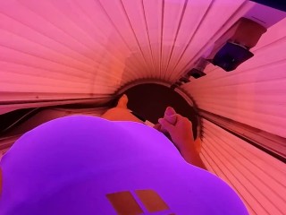 Arena big logo swimsuit in public solarium with cs