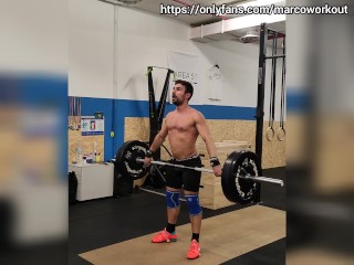 Low hang snatch, split jerk, back squat and abs