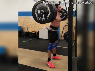 Low hang snatch, split jerk, back squat and abs