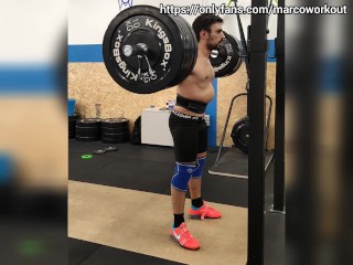 Low hang snatch, split jerk, back squat and abs