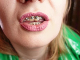 Mukbang EATING FETISH food clip ASMR in braces - chewing and swallowing