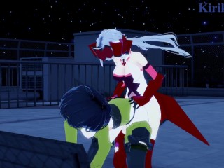 Leiur Darâhim and Chris Yukine have intense futanari sex on a rooftop at night. - Symphogear Hentai