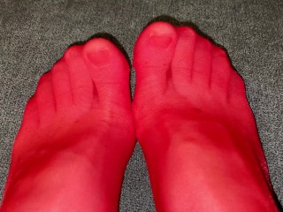 Super Shiny Red Stockings - Come closer to my feet! 4K